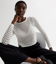 New Look White Open Knit Crew Neck Boxy Jumper